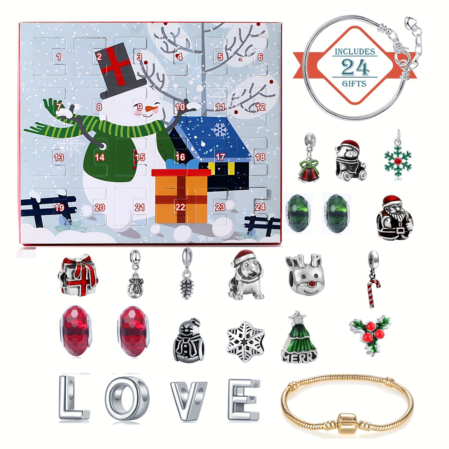 Jewelry Making Kits For Girls - Snowman Christmas Advent Calendar Bracelet Set
