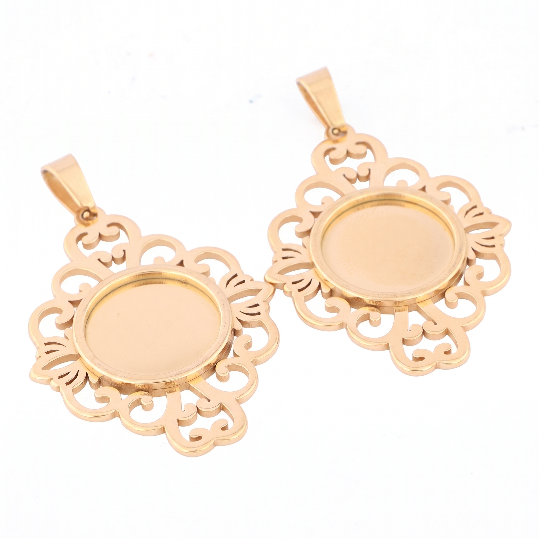 Jewelry Making Tray - 5pcs Stainless Steel Filigree Flower Cabochon
